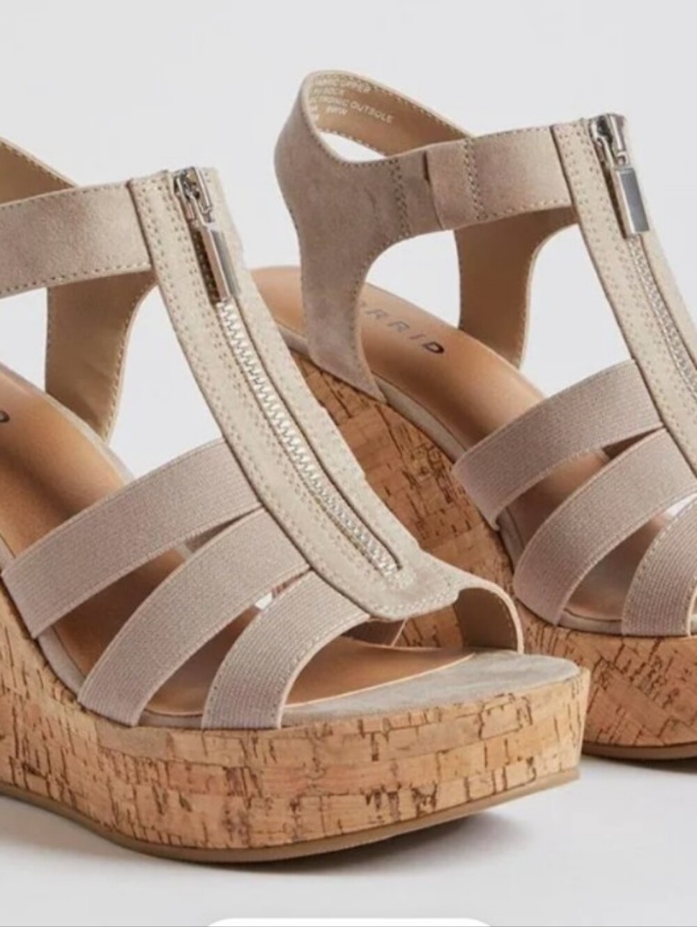 Torrid Stretch Front Zip Wedge Faux Suede Taupe Size 11WW (Extra Wide) NEW